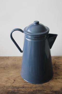 photo of vintage camp coffee pot, storm grey enamel ware steel coffeepot for stovetop