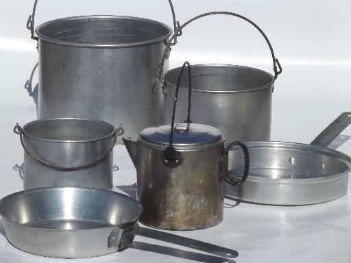 photo of vintage campfire cookware & coffee pot set, packable camping mess kit for a crowd #1