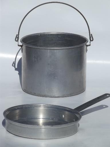 photo of vintage campfire cookware & coffee pot set, packable camping mess kit for a crowd #2