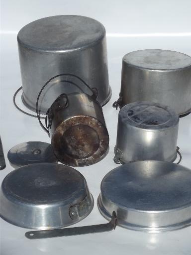 photo of vintage campfire cookware & coffee pot set, packable camping mess kit for a crowd #9