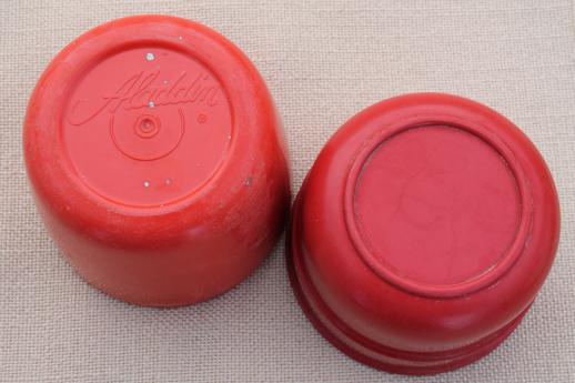 photo of vintage camping cups, red bakelite or early plastic Aladdin thermos caps & aluminum mugs #9