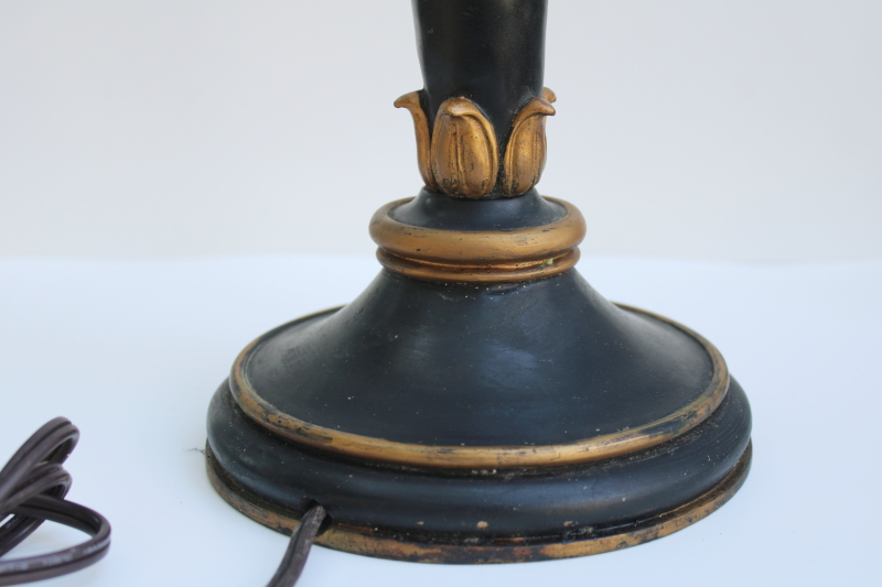 photo of vintage candlestick lamp, Italian tole style candelabra light black & gold bird on a branch #2