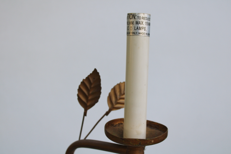 photo of vintage candlestick lamp, Italian tole style candelabra light black & gold bird on a branch #6