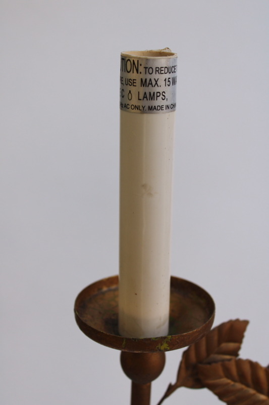 photo of vintage candlestick lamp, Italian tole style candelabra light black & gold bird on a branch #7