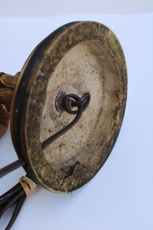 photo of vintage candlestick lamp, Italian tole style candelabra light black & gold bird on a branch #11