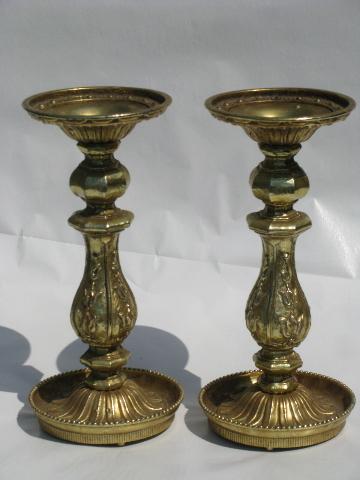 photo of vintage candlesticks, gothic / renaissance cast metal w/ antique gold #1