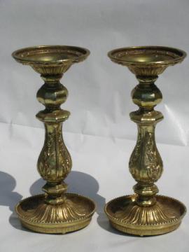 catalog photo of vintage candlesticks, gothic / renaissance cast metal w/ antique gold