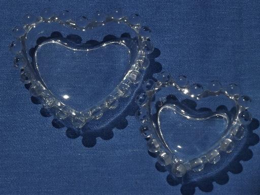 photo of vintage candlewick glass heart shaped dishes, a pair of hearts #1