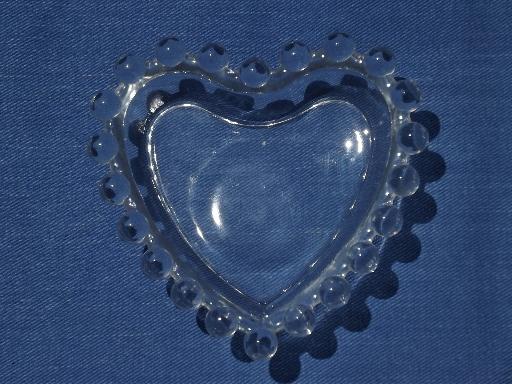 photo of vintage candlewick glass heart shaped dishes, a pair of hearts #2