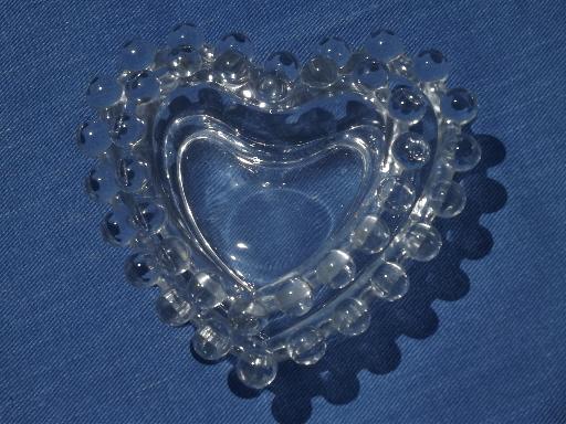 photo of vintage candlewick glass heart shaped dishes, a pair of hearts #5