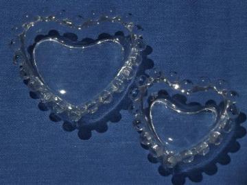 catalog photo of vintage candlewick glass heart shaped dishes, a pair of hearts