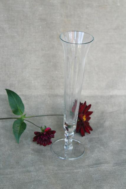 photo of vintage candlewick pattern glass beaded ball stem bud vase, tall flute shape #2