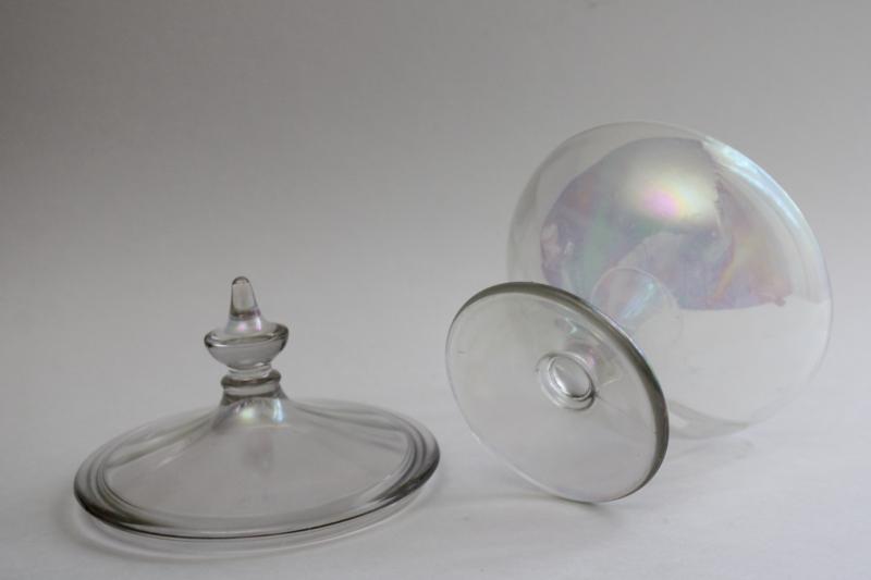 photo of vintage candy dish / lid, opal white iridescent stretch glass or carnival glass #3