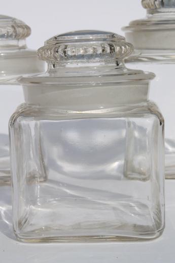 photo of vintage canister jar set, old-fashioned glass canisters or candy jars w/ ground glass lids #5