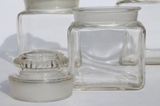 photo of vintage canister jar set, old-fashioned glass canisters or candy jars w/ ground glass lids #6