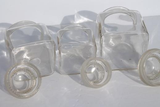 photo of vintage canister jar set, old-fashioned glass canisters or candy jars w/ ground glass lids #8