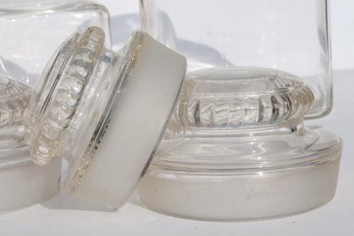 photo of vintage canister jar set, old-fashioned glass canisters or candy jars w/ ground glass lids #9