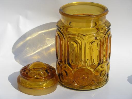 photo of vintage canister jars set, moon and stars pattern amber glass canisters #4