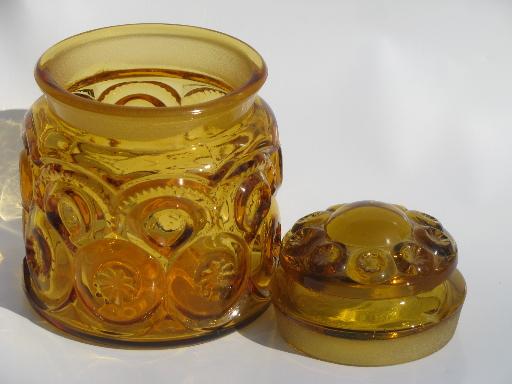 photo of vintage canister jars set, moon and stars pattern amber glass canisters #5