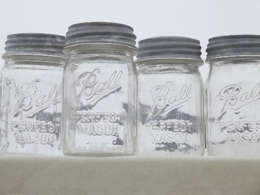 photo of vintage canning jars w/ zinc lids, old Ball Perfect Mason jars for canisters #1
