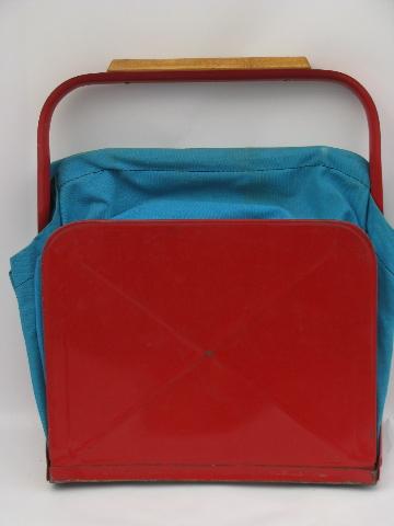 photo of vintage canvas folding shopping basket, farmer's market / picnic tote #5