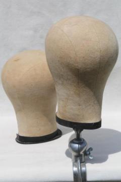 catalog photo of vintage canvas mannequin heads, photo prop models or shop / store display for modeling hats