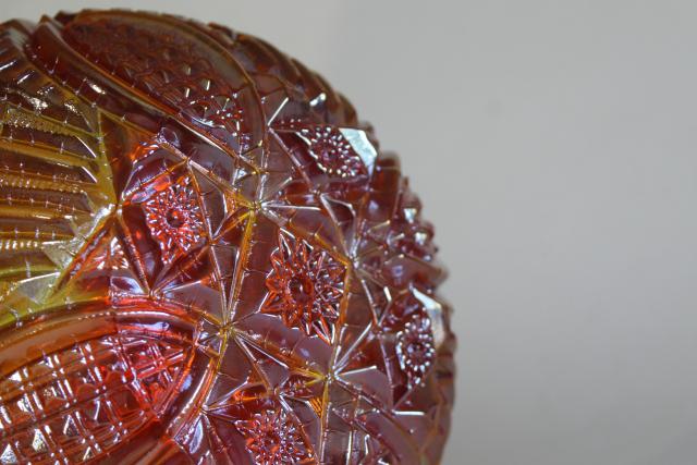 photo of vintage carnival glass bowl, marigold orange luster heirloom or heritage sunburs #4