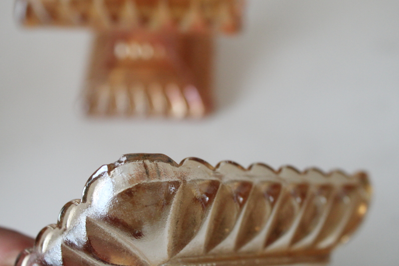 photo of vintage carnival glass candy dish, Jeannette glass wedding box marigold iridescent luster  #3