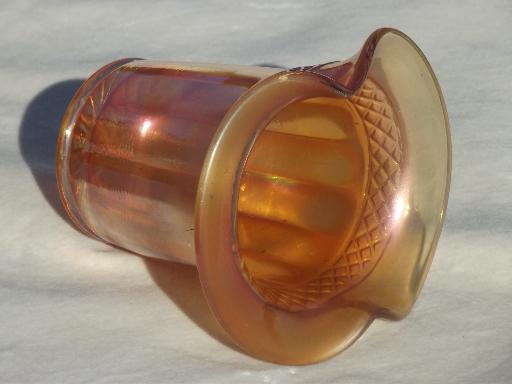 photo of vintage carnival glass vase, depression glass top hat w/ marigold luster  #4