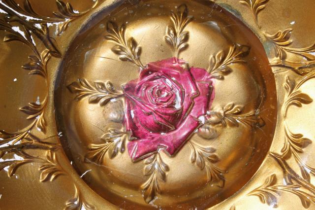 photo of vintage carnival goofus glass bowls, shabby red roses & metallic gold #9