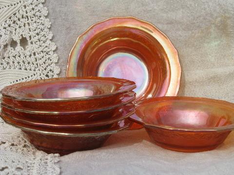 photo of vintage carnival luster glass fruit bowls set of 6, marigold orange #1