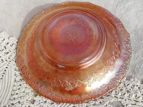 photo of vintage carnival luster glass fruit bowls set of 6, marigold orange #3