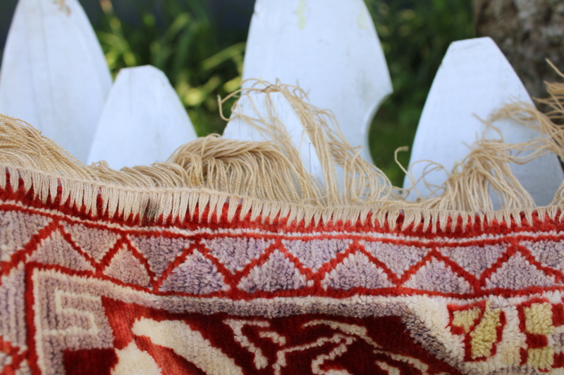 photo of vintage carpet, silky rayon velvet w/ fringe prayer rug or wall hanging tapestry #3