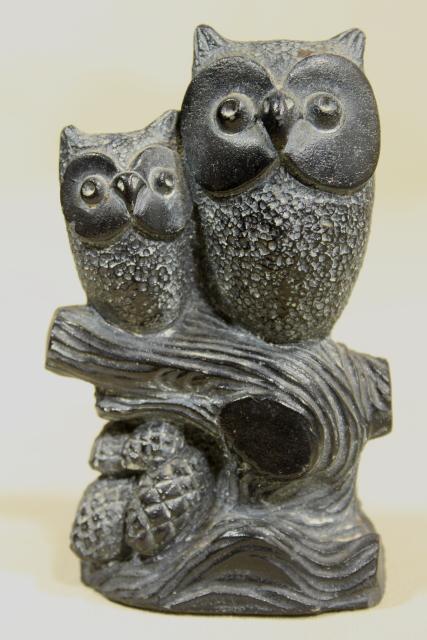 photo of vintage carved black soapstone or composition owls, NUVUK Canada or Pacific Northwest? #5