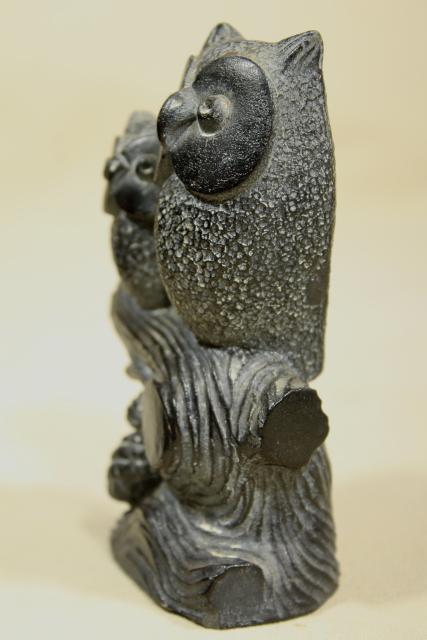 photo of vintage carved black soapstone or composition owls, NUVUK Canada or Pacific Northwest? #6