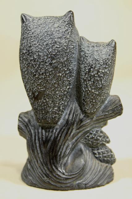 photo of vintage carved black soapstone or composition owls, NUVUK Canada or Pacific Northwest? #7