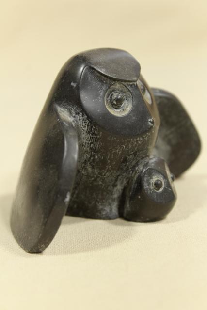 photo of vintage carved black soapstone or composition owls, NUVUK Canada or Pacific Northwest? #12