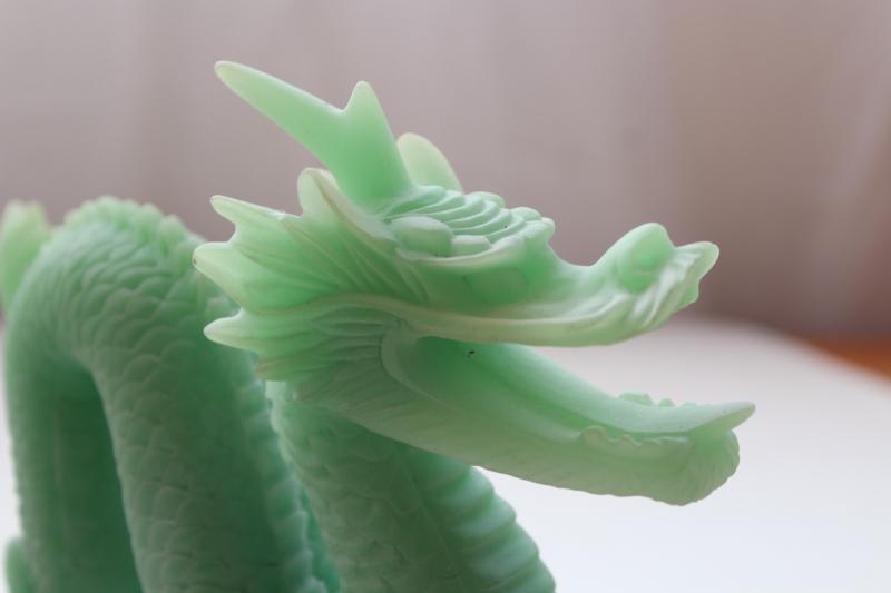 photo of vintage carved dragon, incolay stone composition green faux jade carving made in China #2