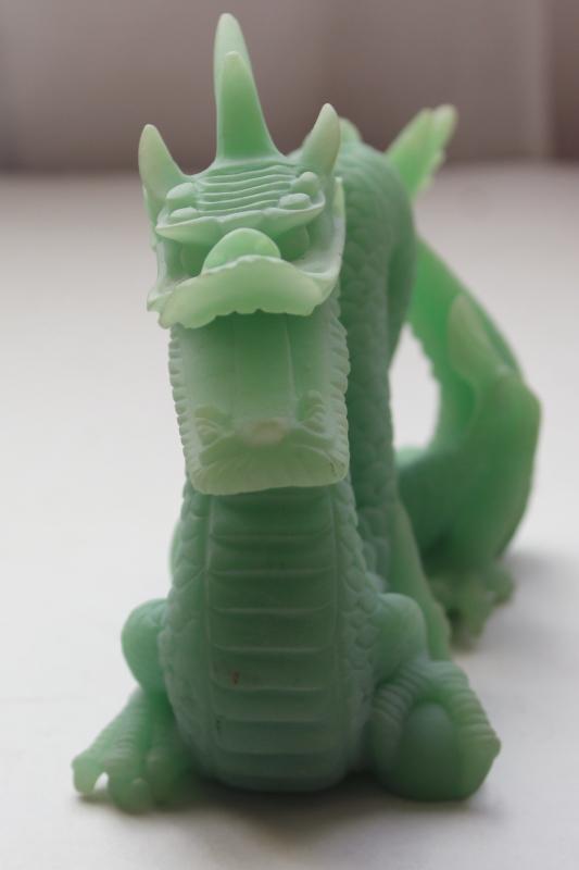 photo of vintage carved dragon, incolay stone composition green faux jade carving made in China #3