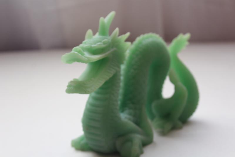 photo of vintage carved dragon, incolay stone composition green faux jade carving made in China #5