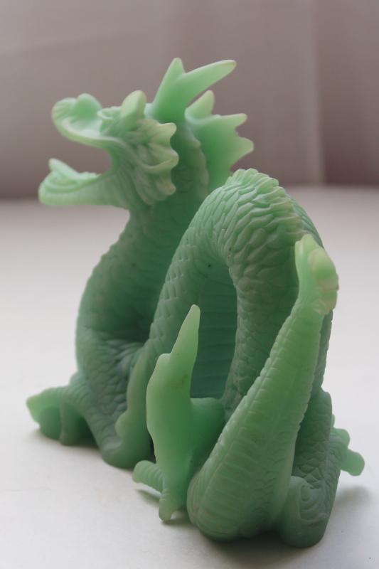 photo of vintage carved dragon, incolay stone composition green faux jade carving made in China #7