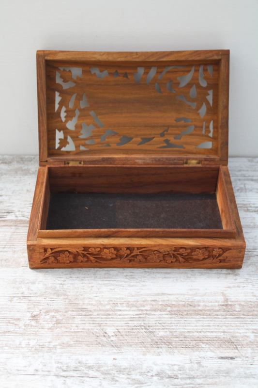 photo of vintage carved wood box w/ peacock, treasure box for jewelry, trinkets, herbs or oils  #3