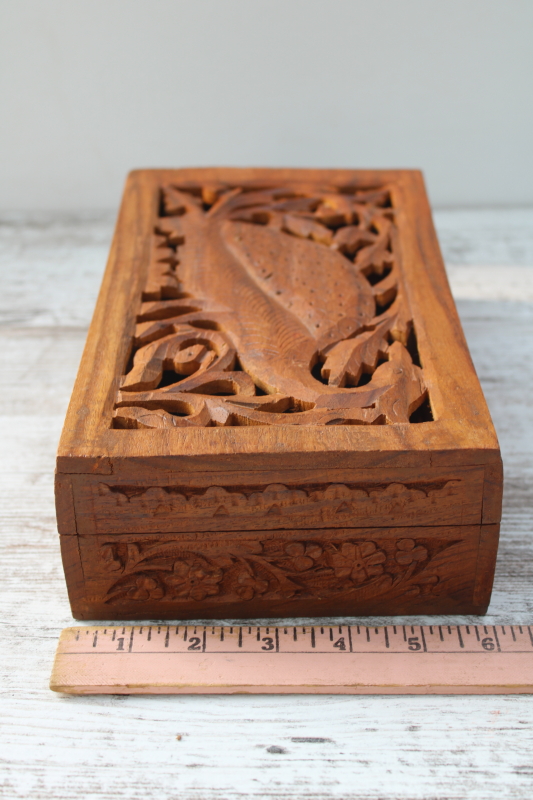 photo of vintage carved wood box w/ peacock, treasure box for jewelry, trinkets, herbs or oils  #6