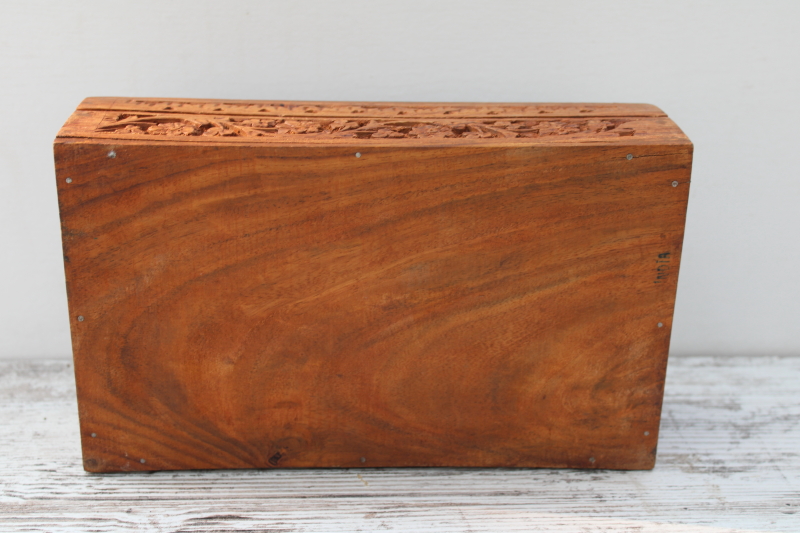 photo of vintage carved wood box w/ peacock, treasure box for jewelry, trinkets, herbs or oils  #7
