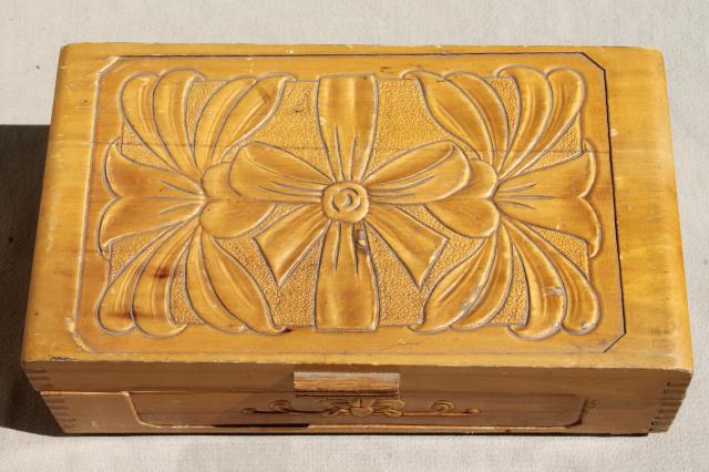 photo of vintage carved wood jewelry box collection, wooden boxes for treasures & keepsakes #2