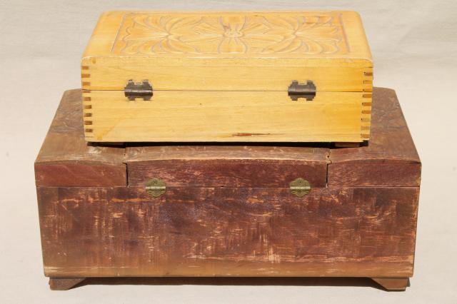 photo of vintage carved wood jewelry box collection, wooden boxes for treasures & keepsakes #4