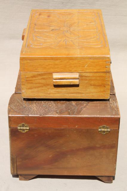 photo of vintage carved wood jewelry box collection, wooden boxes for treasures & keepsakes #5