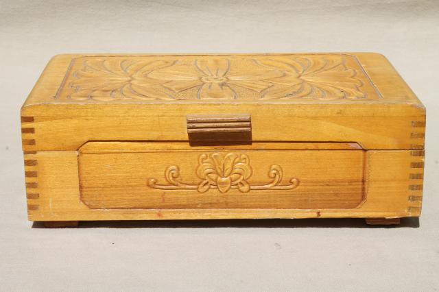 photo of vintage carved wood jewelry box collection, wooden boxes for treasures & keepsakes #13