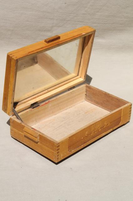 photo of vintage carved wood jewelry box collection, wooden boxes for treasures & keepsakes #14