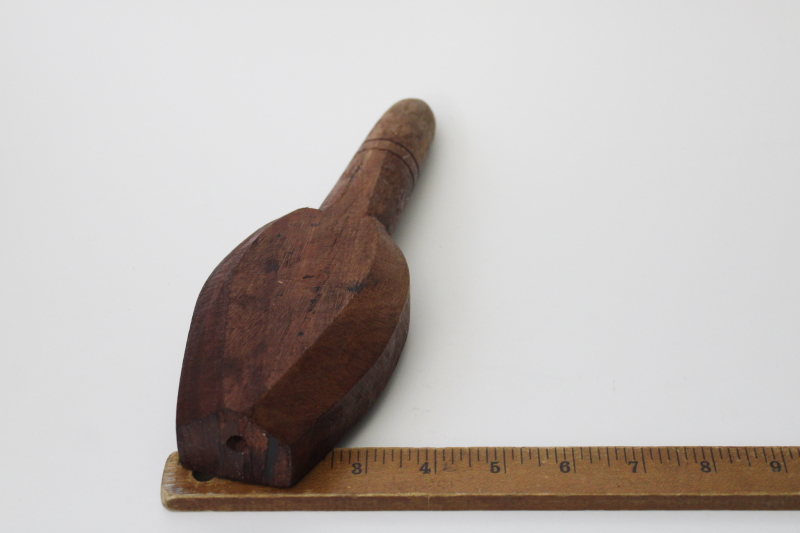 photo of vintage carved wood mold, rice mold or sugar shape, wooden paddle w/ handle #3